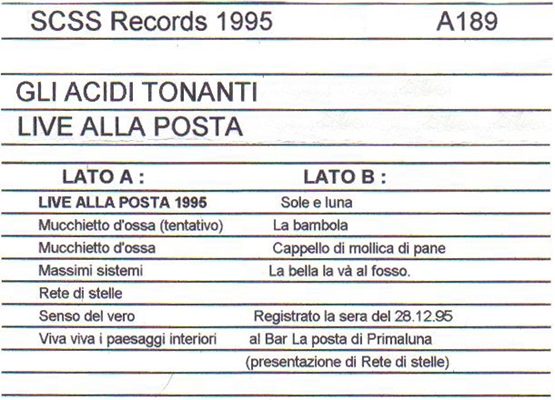 a189 gli acidi tonanti: live alla posta 1995